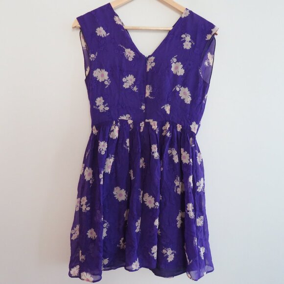 VINTAGE ANNA SUI 100% Silk Purple Ditsy Floral Draped Dress Y2K - Size US 2 - Picture 11 of 15